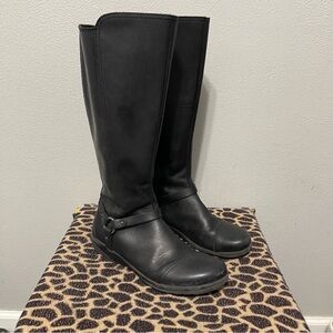 Clarks Collection Harness Strap Tall Boots Black Leather Comfort Womens 9.5